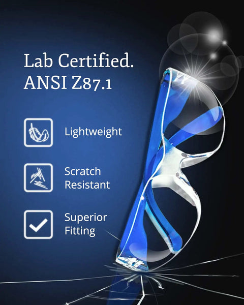 Bulk Safety Glasses For Men And Women, ANSI Z78.1 Certified, Scratch Resistant, Blue Frame, Crystal Clear Eye Protection