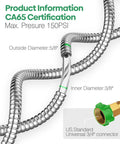 Sturdy Metal Garden Hose 2 Ft With Female To Female Connector for Quick Hookup on Hose Reels showing outside and inside diameter