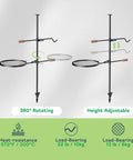 Swivel Campfire Grill Heavy Duty Fire Pit Grate 360 Degree Adjustable Steel Cooking Rack with heat resistance and load-bearing details.