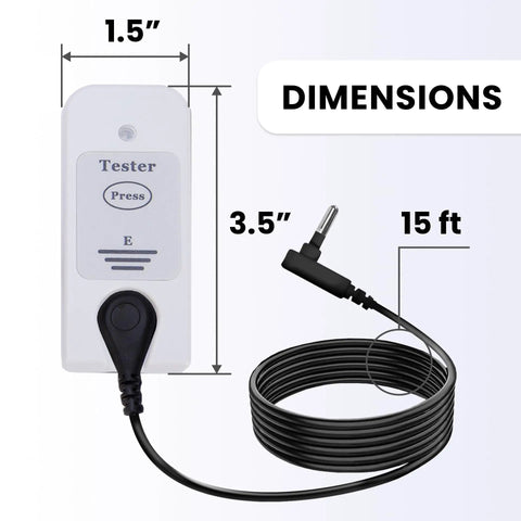 Grounding Mat Starter Kit For Pain Relief Sleep Energy Inflammation And Wellness With Outlet Adapter Outlet Tester shown with dimensions and 15 ft cord