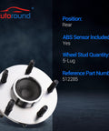 Rear Wheel Bearing And Hub Assembly Set Of 2 For Chevy Malibu 2004 2012 Cobalt 2009 2010 HHR 2008 2010 Pontiac G6 2005 2010 Saturn Aura 2007 2009 5 Lug With ABS Ready To Roll showing 5-lug design and ABS sensor
