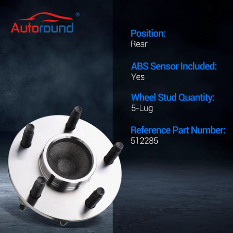 Rear Wheel Bearing And Hub Assembly Set Of 2 For Chevy Malibu 2004 2012 Cobalt 2009 2010 HHR 2008 2010 Pontiac G6 2005 2010 Saturn Aura 2007 2009 5 Lug With ABS Ready To Roll showing 5-lug design and ABS sensor