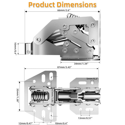 Dimensions and details of Heavy Duty 2 Pack 90 Degree RV Cabinet Hinges With Soft Close Surface Mount For Face Frame And Frameless Cabinets