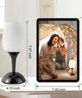 Set of 2 Space Saving Small Touch Bedside Table Lamps, 3 Way Dimmable With White Opal Glass Shades, shown with dimensions