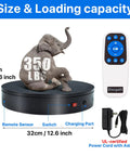 Heavy Duty Motorized Electric Turntable For Photography, 12.6 Inch display base with elephant sculpture, 350 lbs capacity.