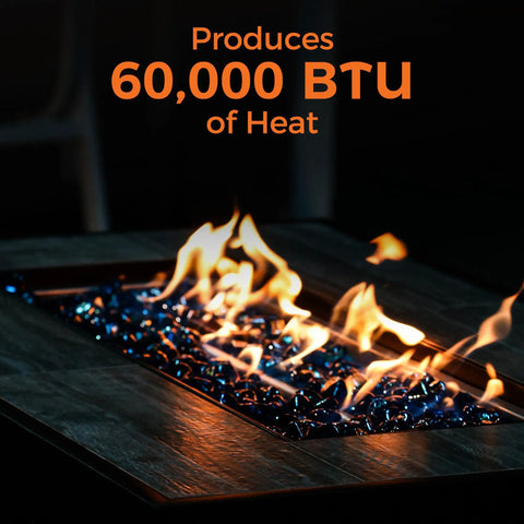 42 Inch Propane Fire Pit Table With Ceramic Top 2 In 1 Fire Table emitting 60,000 BTU flames and glowing lava rocks