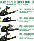 Instructions for No Sweat Hauling Self Retracting Ratchet Straps 1500 Lb Break Strength 2 Pack for cargo tie down.