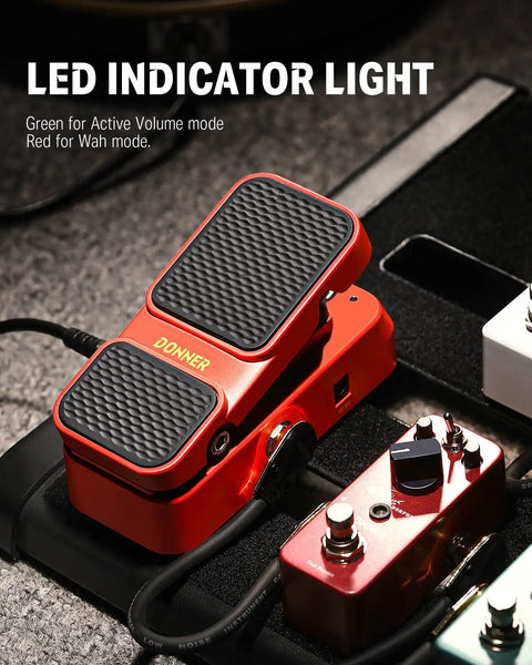 Red 2 In 1 Wah And Volume Pedal for Electric Guitars with LED Indicator, lightweight design for stage use.