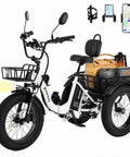 Beast Mode 750W Peak Fat Tire Electric Tricycle For Adults With Folding 20X4 Fat Tires, 48V 13Ah Battery, 50 Mile Range In PAS, UL Certified, Front And Rear Baskets, Differential, Ultra White, adult electric trike with baskets