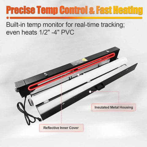 Heavy Duty PvC Conduit Hot Box Heater For 1/2 To 4 Inch Pipe showcases insulated metal housing and built-in temp monitor.