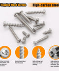 Self Tapping Screws Kit For Metal 1095 Piece Assortment In 410 Stainless Oxide Finish with Phillips Pan Head screws shown