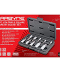 Pro Grade 10 Piece XZN Triple Square Socket Set M4 To M18 in S2 CrV Steel with durable storage case, displayed in packaging.