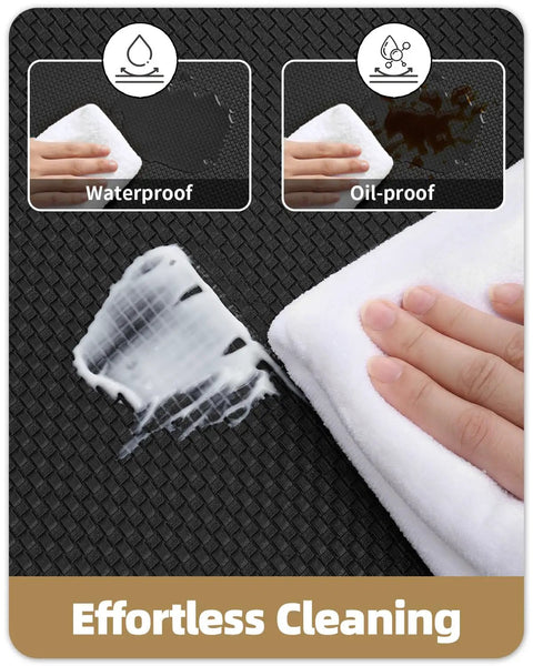 Anti Fatigue Kitchen Mat Set Of 2 Cushioned Foam Rubber Runner Mats 24 By 59 Inch And 24 By 94 Inch Waterproof Oil Proof No Slip Easy Clean close-up showing easy cleaning.