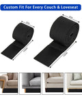Adjustable Under Couch Blocker With Hella Secure Elastic Strap blocks toys, shown in black rolls, 3in and 5in widths, designed for sofas.