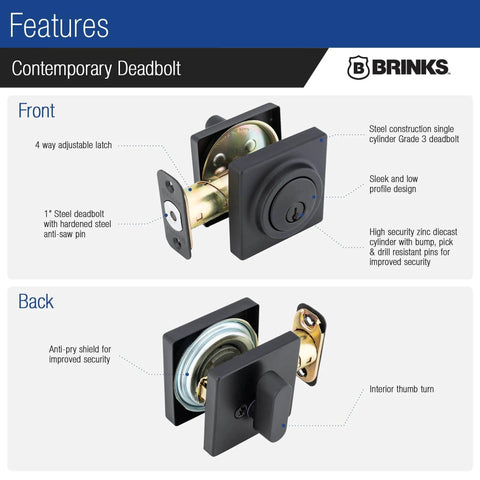 Single Cylinder Deadbolt Door Lock For Front Door With Keyed Entry Pick Resistant Security Matte Black Finish ANSI Grade 3 1 Inch Bolt Anti Saw Pin Four Way Adjustable Latch