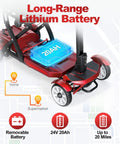 Red four-wheel mobility scooter with removable 20Ah lithium battery and 24V 20Ah label.