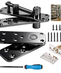 Heavy Hitter Hidden Door Pivot Hinge With Slick 360 Degree Rotation And Rock Solid Stainless Steel Hardware Kit components in matte black finish.