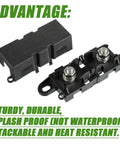 Bulletproof Mega Fuse Holder For Anm Bolt On Amp Power Management With M8 Hardware Splash Proof Setup Built Sick For Custom Car Rigs And High Output Stereo Installations, showing sturdy matte black fuses.