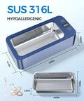 Heavy Hitter Ultrasonic Jewelry Cleaner With Triple Frequency Waves For Shiny Chains And Wristwatches Slick 316 Steel Tub dimensions and details