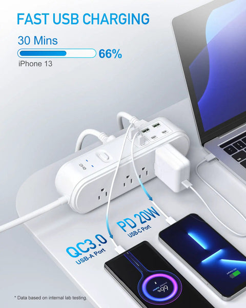 16-In-1 Power Strip With 10 Wide-Spacing Outlets, 3 USB-C And 3 USB-A Ports, 6-Ft Extension Cord, charging multiple devices