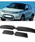 Sleek 4 Pcs Roof Rack Rail End Cap Cover Kit For Front And Rear Vehicle Side Rails Perfect Fit Durable Abs Plastic Replacement Parts To Block Dirt And Restore Style. Black ABS roof rack rail end caps for front and rear side rails, shown with SUV fit.