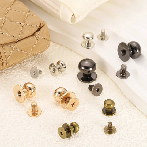 60 Pcs Set Of 4mm Chicago Screws Round Head Leather Rivets in various metallic finishes for DIY leather crafting and repair on bags and belts