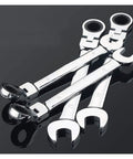 Flexible Ratchet Spanner Set 11 To 32mm With Combination Head Wrench displayed on black surface
