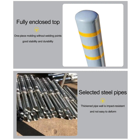 No Sweat Installation Heavy Duty Steel Safety Bollard Pour In Place Post With Vivid Reflective Strips showing fully enclosed top and selected steel pipes.