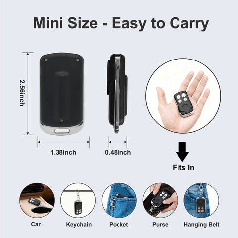 Dimensions and uses of Replacement Gate Opener Remote For JUJIANG And GYXEL Openers, Keychain Transmitter