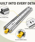Beefy Heavy Duty Drawer Slides 500 Lb Capacity Full Extension Runners With Lock For Cabinets And Tool Chests Built From Tough Steel Smooth Quiet Glide Industrial Grade Ball Bearings zinc-plated steel with yellow locking handle