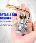 Person holding Blackstone Griddle Regulator Replacement for 17 Inch and 22 Inch Tabletop Griddles, plug and play for propane tank.