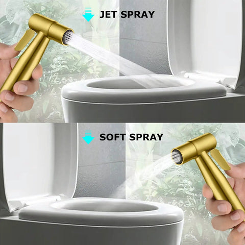 Half Inch NPT Stainless Steel Bidet Sprayer Kit For Toilet, Brushed Gold Handheld Shattaf Attachment with Jet and Soft Spray Modes