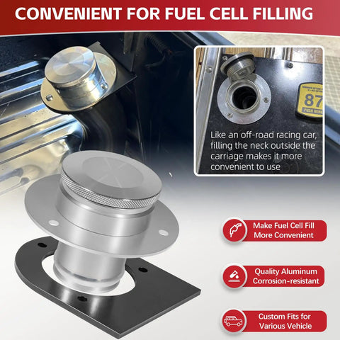 Billet Aluminum Remote Fuel Tank Filler Neck Kit With Gas Cap And Weld On Steel Bracket Fits 2 Inch Filler Hose Remote Fuel Cell Filler Straight Neck For Easy No Sweat Fuel Filling