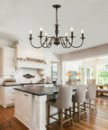 Six Light Black Farmhouse Chandelier With Rustic Industrial Iron Build Modern Metal Candle Style Ceiling Light For Living Room Dining Room Kitchen Island And Bedroom Vibe Upgrade over rustic kitchen island