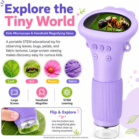 Awesome Kids Handheld Microscope Camera With 2 Inch Screen, Educational Magnifier Toy For Science Fun, Great Christmas Birthday Gift For Ages 3 To 12, Boys And Girls, Purple, front view