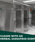Industrial Cleaner And Degreaser Concentrate For Heavy Duty Grime Remover in restroom with stainless steel stalls