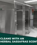 Concentrated Industrial Cleaner And Degreaser Heavy Duty Workhorse Cuts Through Stubborn Grease And Grime Without Breaking A Sweat Safe For Multiple Surfaces Pack Of Four Bottles in a commercial restroom with stainless steel partitions.