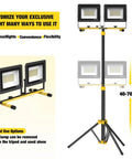 Ultra Bright LED Work Light With Stand Dual Head Adjustable Flood Light Waterproof Tripod 16.5 Ft Cord Great For Outdoor Job Sites