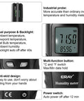 Two In One Digital Psychrometer Thermometer Hygrometer With Backlight For Humidity Temperature Wet Bulb And Dew Point Monitoring Real Time Air Moisture Reader black handheld probe and LCD display