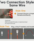 Top Notch 18Awg Speaker Wire Connectors Kit Loaded With 6.3Mm Pre Crimped Female Spade Terminals showing connection styles for audio wiring.
