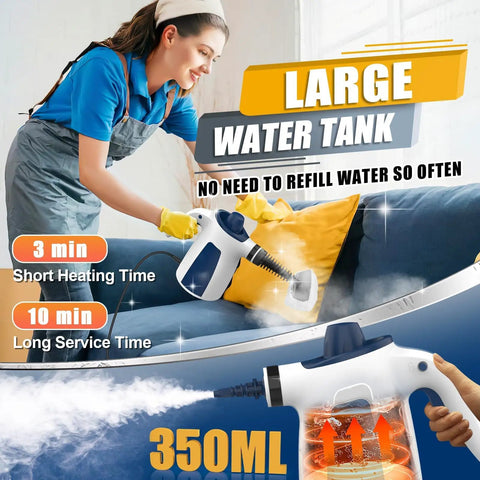 Heavy Duty Handheld Steam Cleaner For Kitchen Tile And Bathroom, showcasing large water tank and steam nozzle, portable cleaning tool.