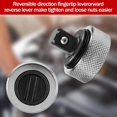 Close-up of a reversible thumb wheel from finger ratchet wrench set for tight spaces, showing detailed knurled grip.