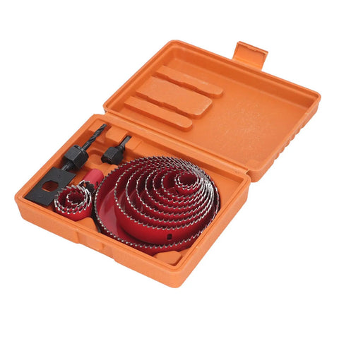 Pro Bi Metal Hole Saw Kit With 13 Sizes Plus Drill Bit, Hex Wrench And Opener For Cutting Soft Wood Plywood PVC Sheets Smoothly Today in orange case