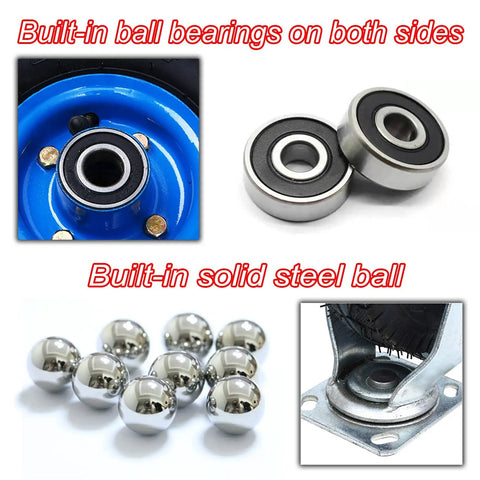 Premium Heavy Duty Fixed Caster Wheels With Thick Rubber Tires Eight Inch And Ten Inch Industrial Rollers showing ball bearings and steel ball.