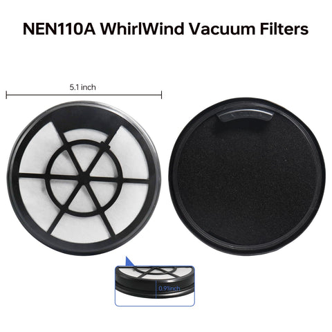 NEN110A NEN110B NEN110D Vacuum Filter Compatible With Eureka WhirlWind Bagless Canister Vacuum Cleaner, round filter dimensions shown