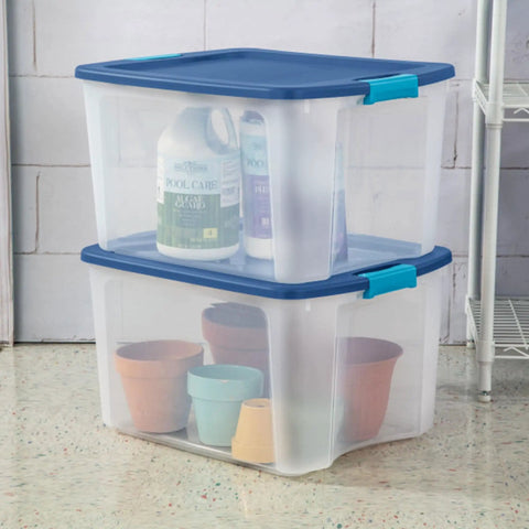 Hella Sturdy Stackable Storage System Featuring 18 Clear Plastic Totes With Heavy Duty Latching Lids Perfect For Decluttering Closets Garages And Keeping Family Gear Tidy