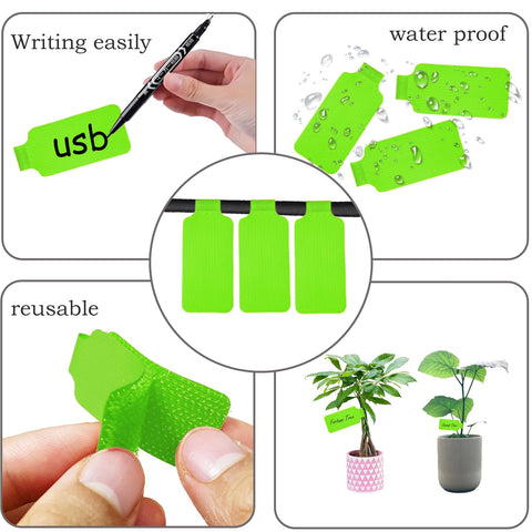 Pro Grade Ultimate Cable Management Kit 61 Piece Set With 30 Cable Labels showing green waterproof reusable tags