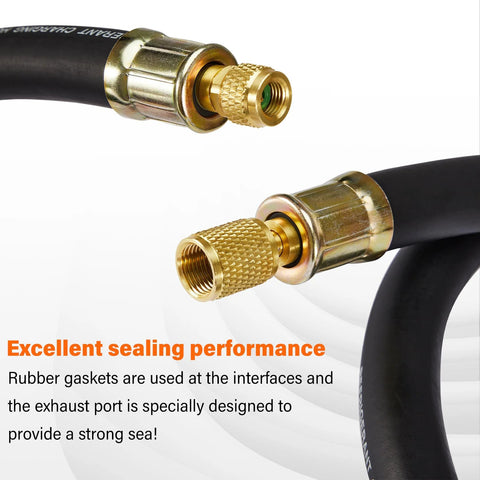 HVAC vacuum hose with brass knurled fittings, 1/2 in diameter, black, 6 ft, 3/8 to 1/4 in adapters