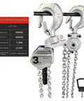 Heavy Duty Mini Hand Chain Hoist Lifting Tool Aluminum Alloy Wrench Hoist 0.75 Ton with chain and hooks in close-up view.