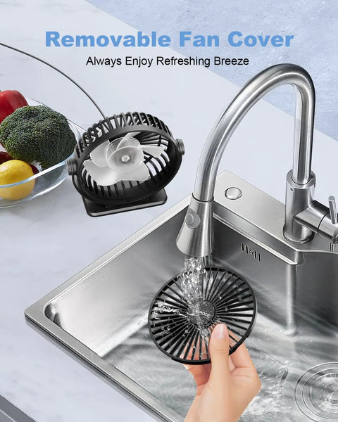 Removable fan cover being washed in sink from Tiny But Mighty USB Desk Fan With Three Speeds, 360 Degree Rotation, Quiet Personal Cooling.